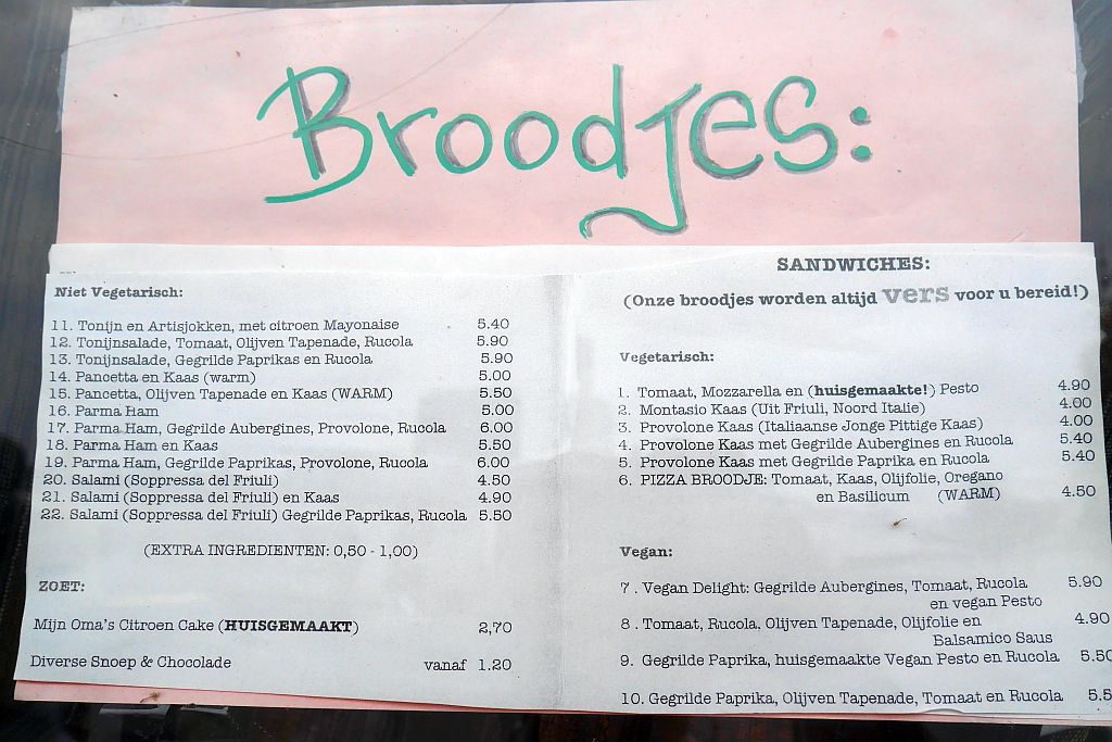 Cafe al Ponte Amsterdam Sandwichkarte